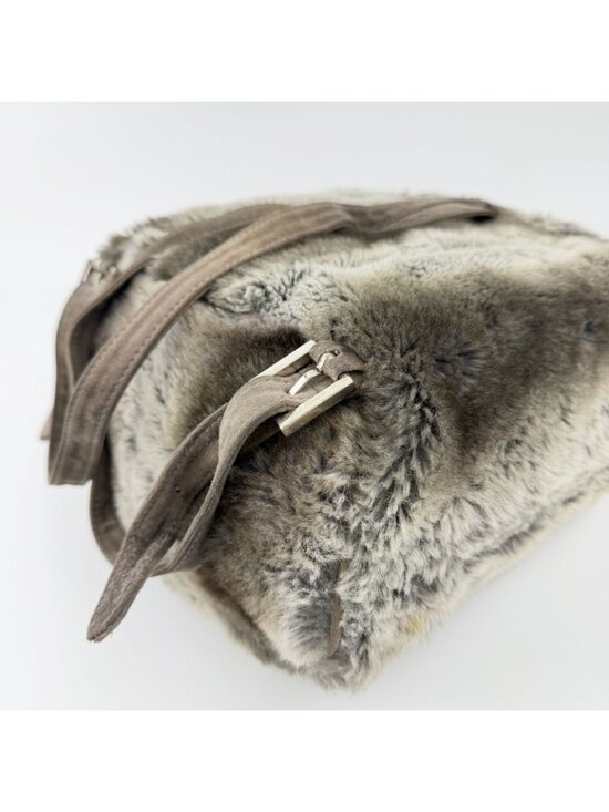 Fendi Zucca Pattern Lining Backpack Suede Gray Brown Vintage
